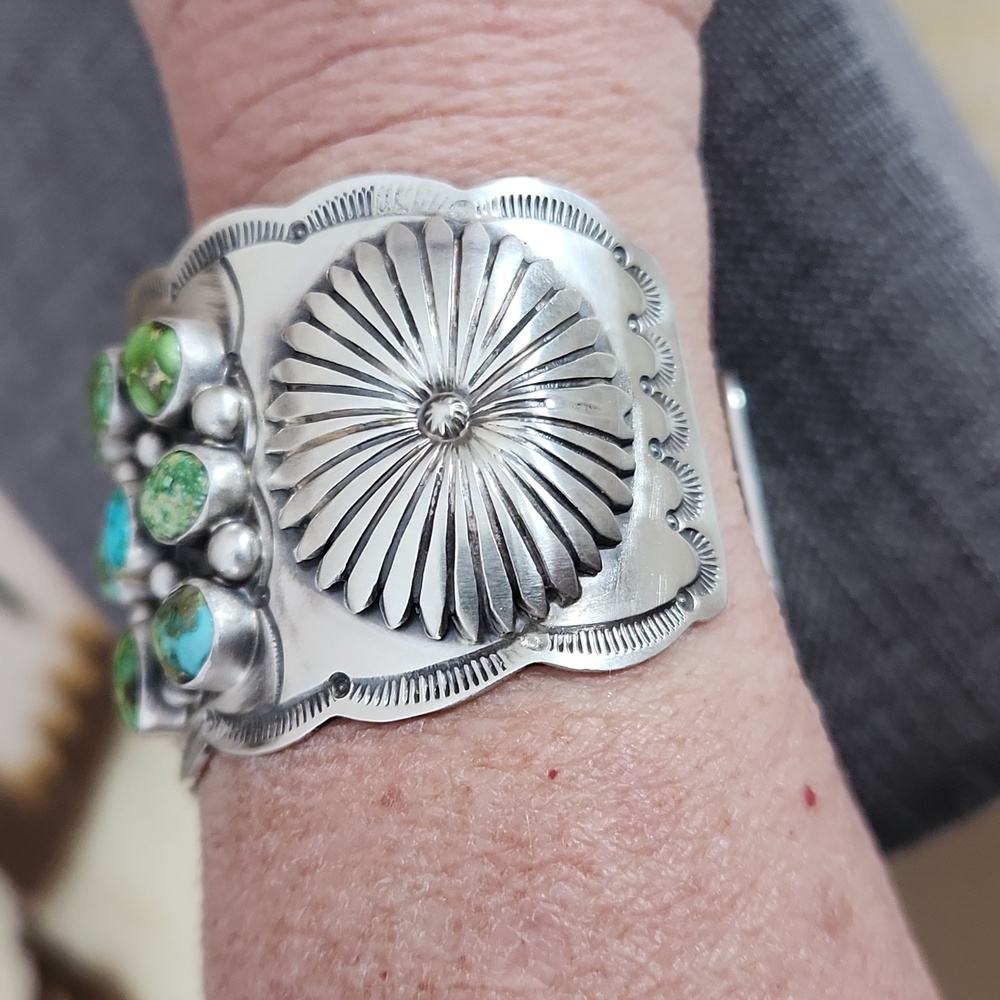 Large NWOT Native American Navajo 24 Turquoise Stone & Sterling Cuff Bracelet💙 - Picture 13 of 16